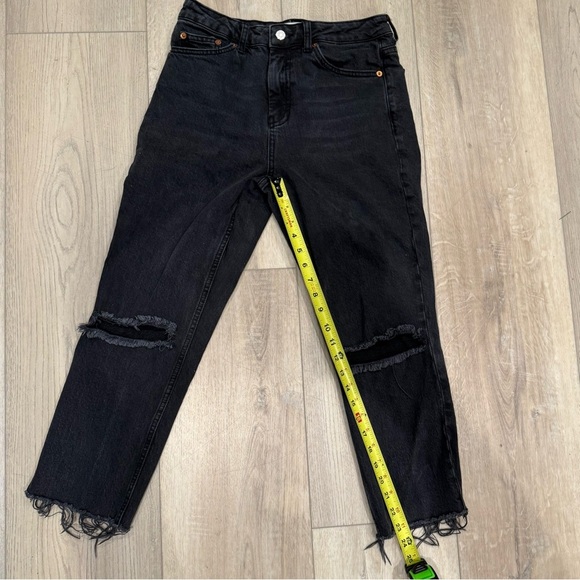 ASOS Topshop Women’s Straight-Leg High-Rise Ripped Black Denim Stretch Jeans 30 - Picture 7 of 8